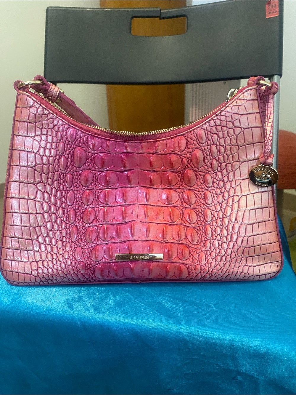 Brahmin Pink Croc-Embossed Shoulder Hobo